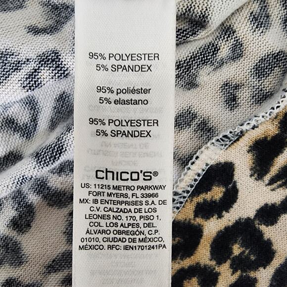 Chico's Womens Top Leopard Print Side Tie Round Neck Knit Size 2 US Large 3/4 Sl - Picture 9 of 11